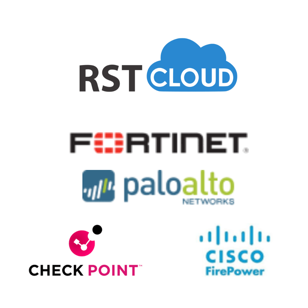 RST Cloud's out of box threat intelligence feed integration with Palo Alto, Check Point, Fortinet FortiGate, and Cisco firewalls
